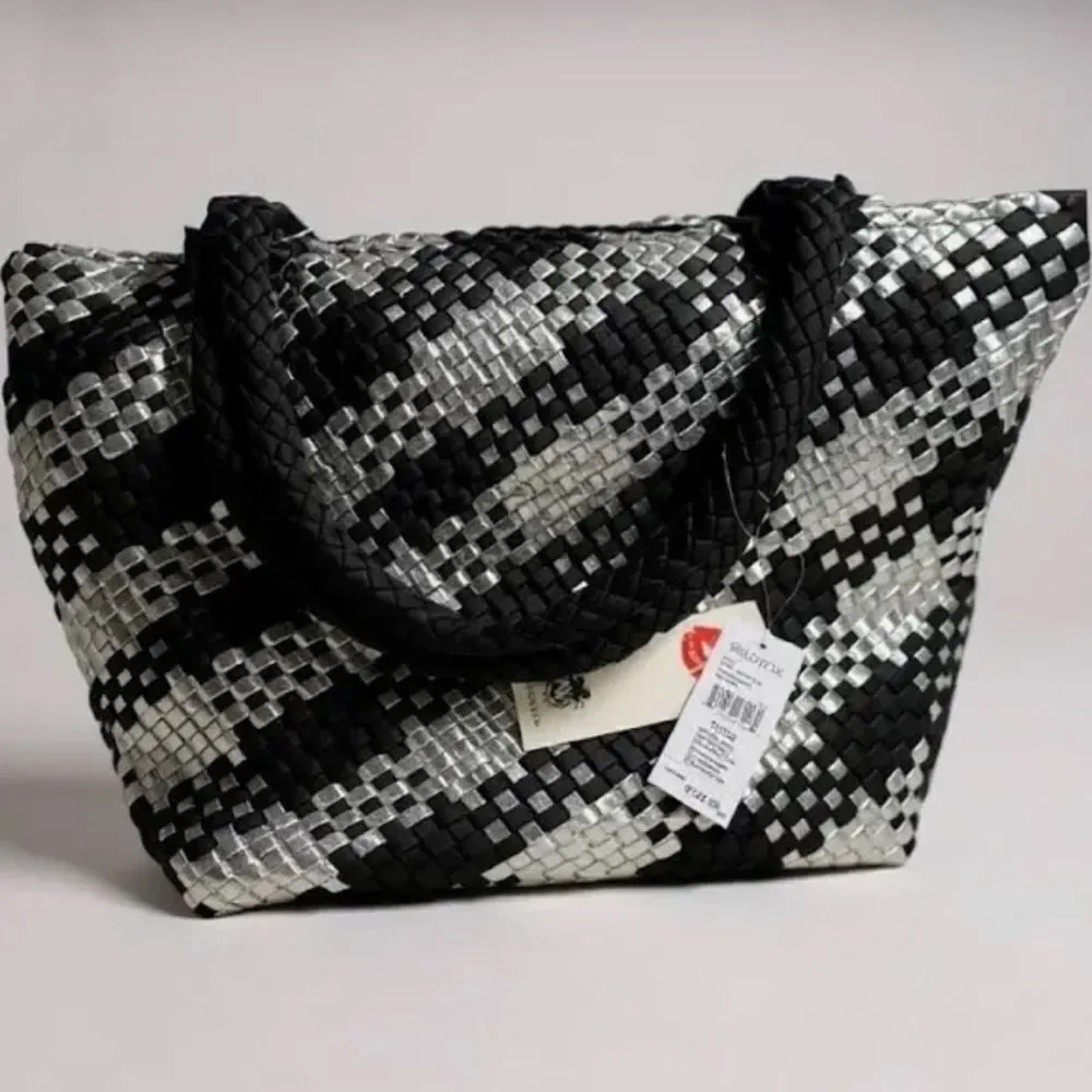 Wildfox Large Black Silver Woven Tote Bag